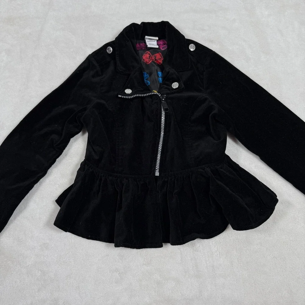 Harajuku Mini for Target Black‎ Velvet Ruffle Moto Jacket Girls Size Medium 7/ 8